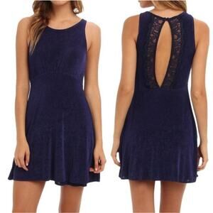 NWT Free People Navy Blue Lady Jane Lace Keyhole Skater Mini Dress Size SP